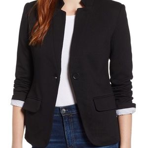 Notch Collar Cotton Blend Blazer